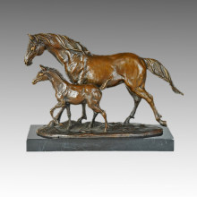 Животная бронзовая скульптура Мать-сын Лошадь, шагающая по латунной статуе, Milo Tpal-257